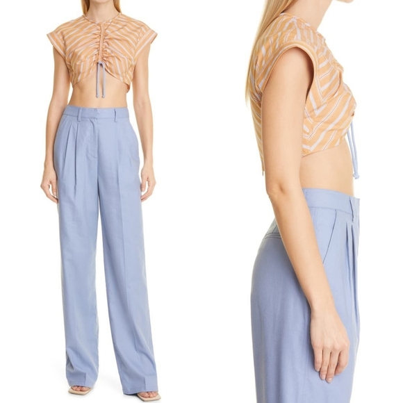 NWT AKNVAS Colette Stripe Ruched Crop Top - Picture 1 of 13